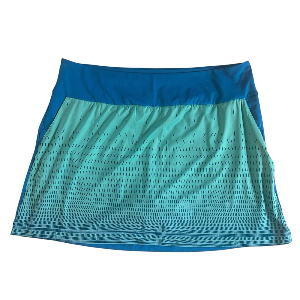 adidas Women's Size XL Athletic Skort Blue Sea Green Geometric Print Tennis Golf